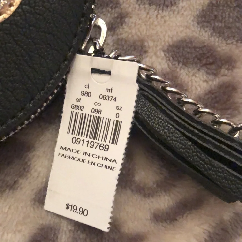 Express Black Faux Leather Coin Purse Keychain Jewels Tassel
